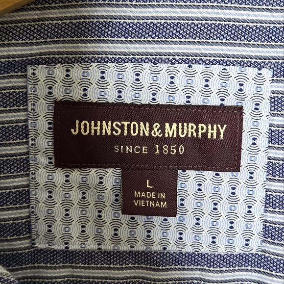 Johnston & Murphy | Blue Striped Button Front Shirt Size Large 100% Cotton - Picture 3 of 5